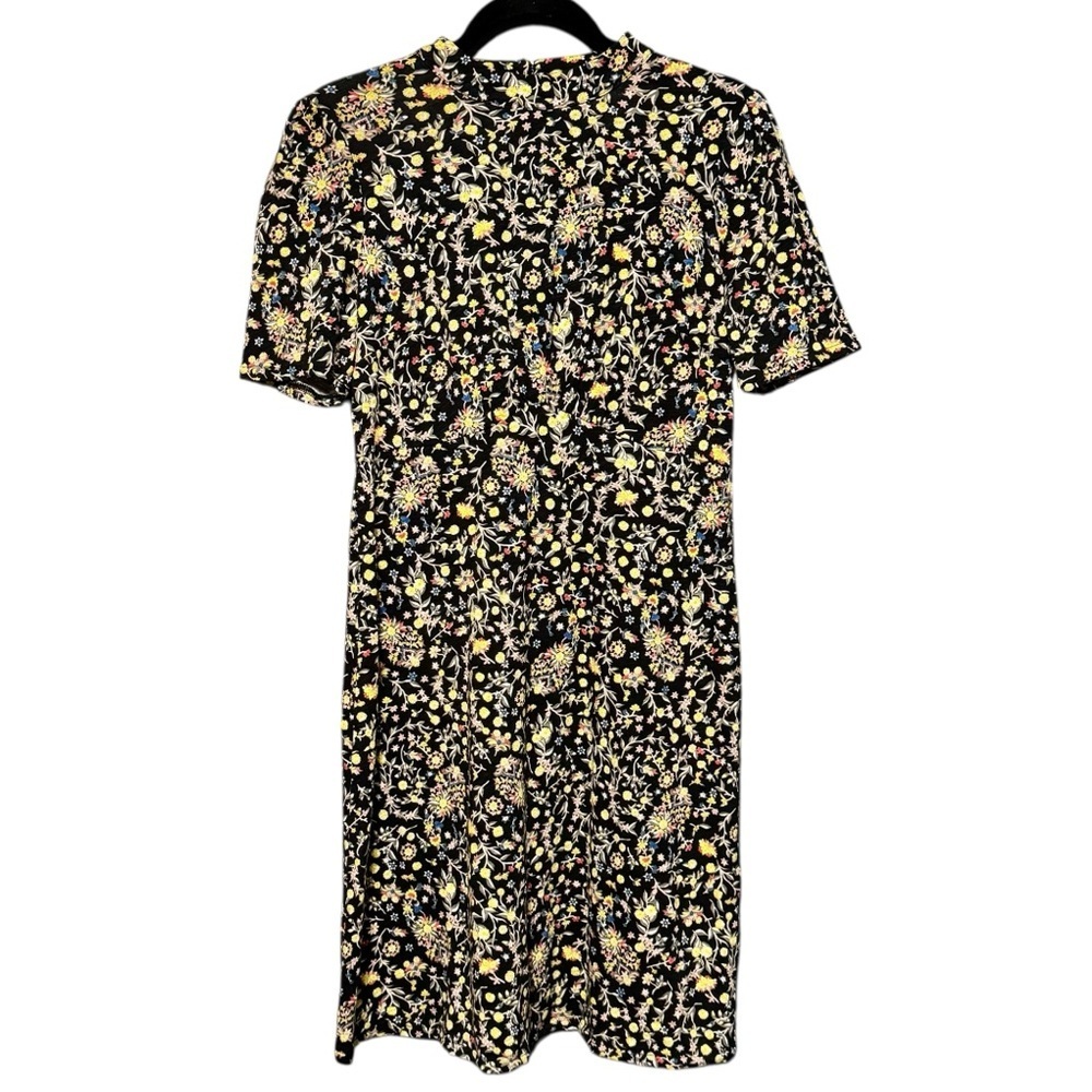 Boden Floral Print High Neck Short Sleeve Knee Length Cotton Dress Size 6L